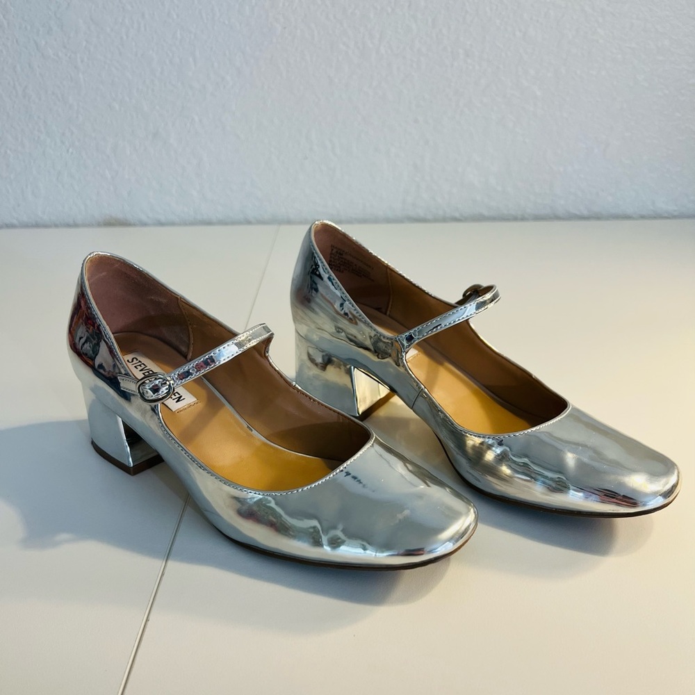 Steve Madden Metallic Silver Block Heels